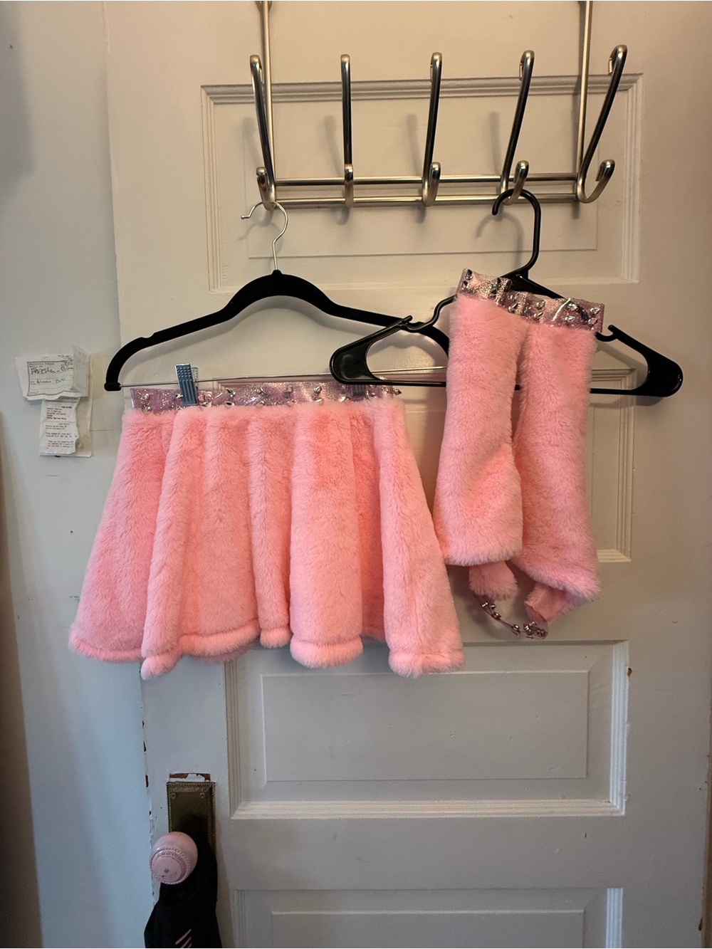 Dolls Kill Pink Plush Skater Mini Skirt with top